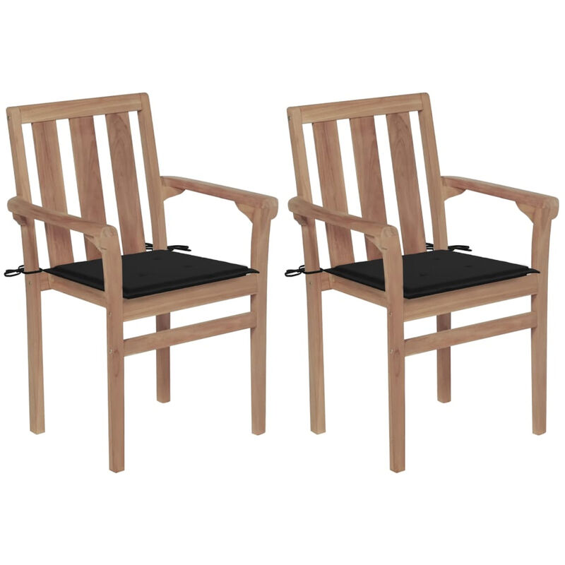 

Sillas de jardin 2 unidades con cojines negro madera de teca