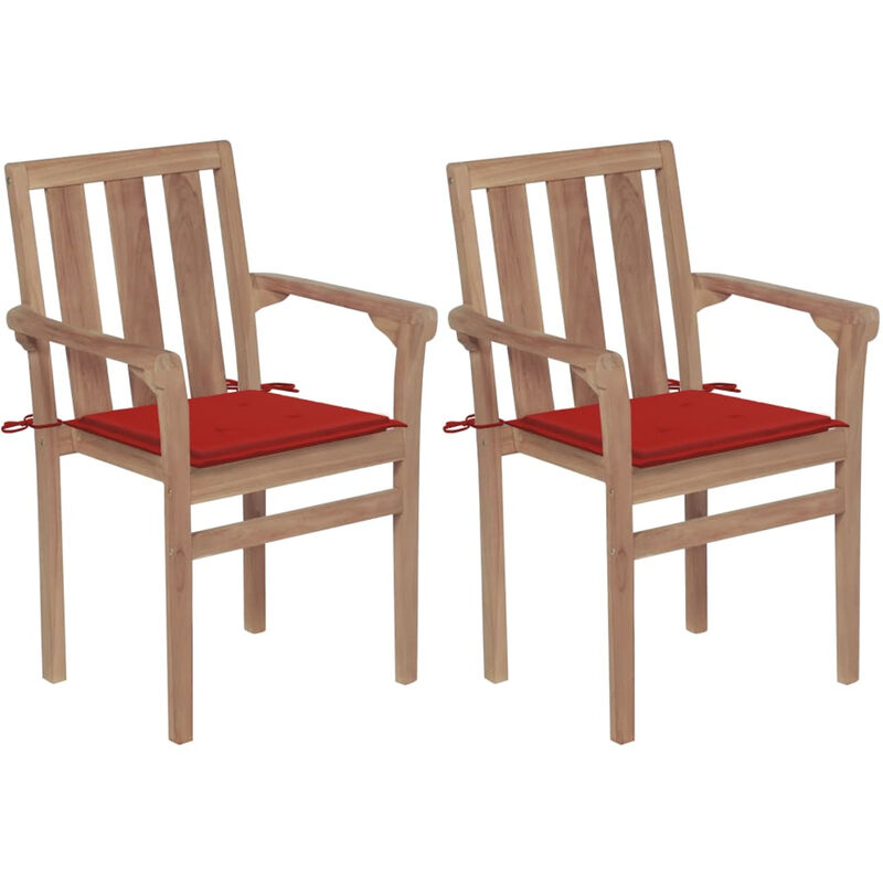 

Sillas de jardin 2 unidades con cojines rojo madera de teca