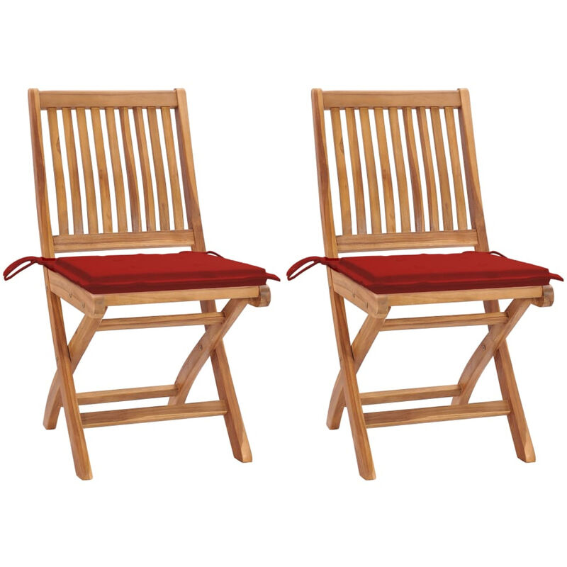 

Sillas de jardin 2 unidades con cojines rojo madera de teca