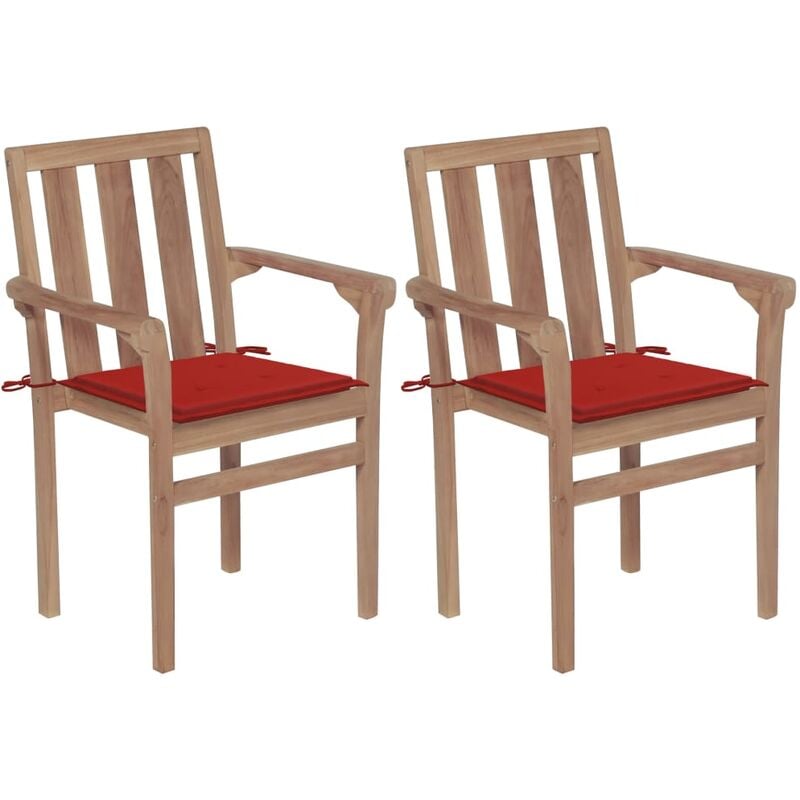 

Sillas de jardín 2 unidades con cojines rojo madera de teca