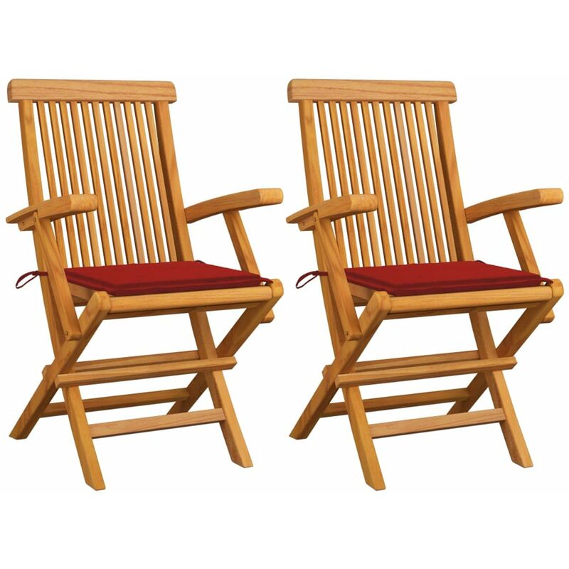 

Sillas de jardin 2 unidades con cojines rojos madera de teca