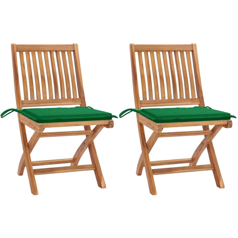

Sillas de jardin 2 unidades con cojines verde madera de teca