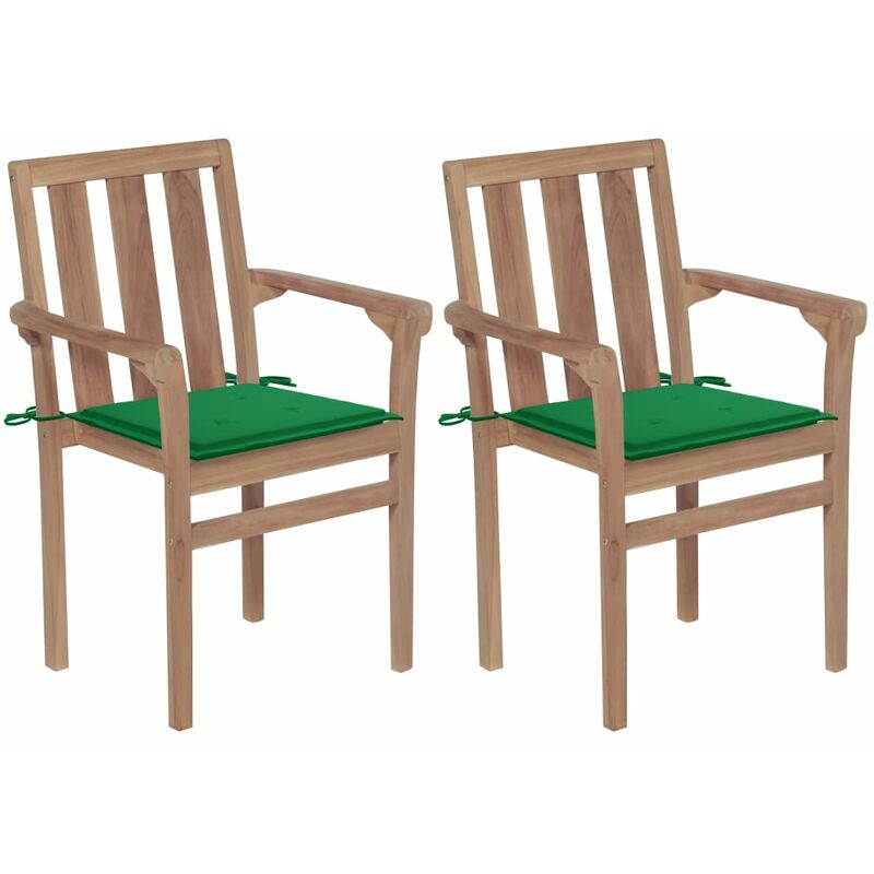 

Sillas de jardín 2 unidades con cojines verde madera de teca