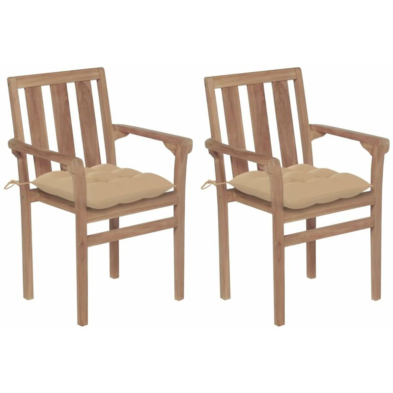 

Sillas de jardin 2 unidades madera de teca con cojines beige