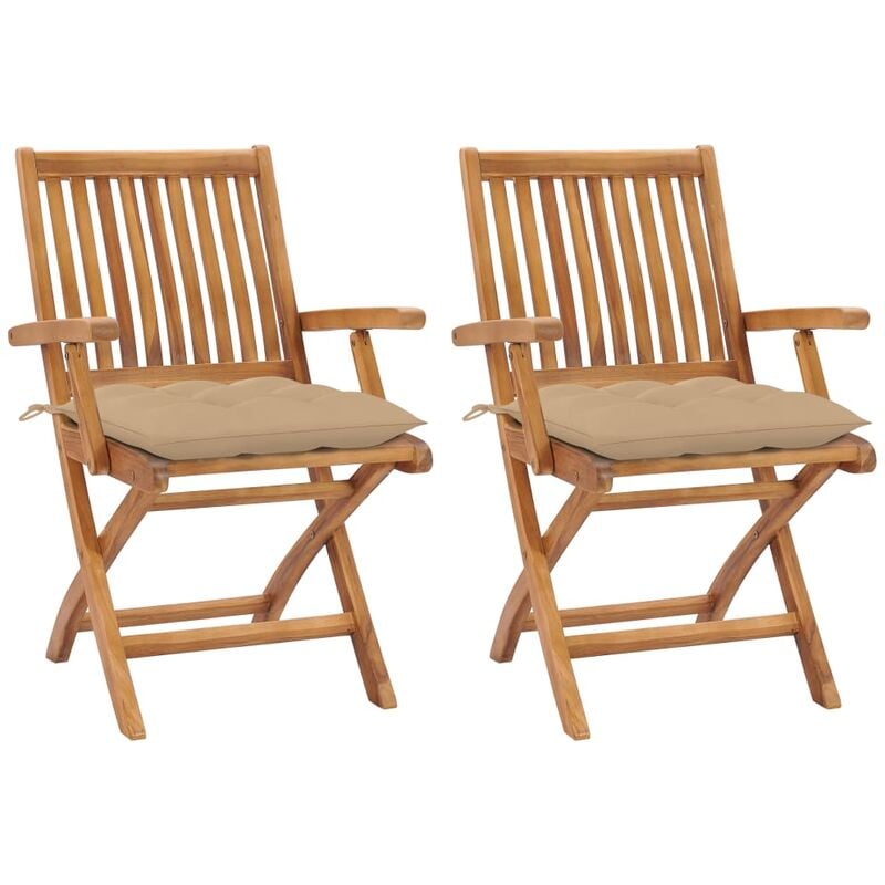 

Sillas de jardín 2 unidades madera de teca con cojines beige