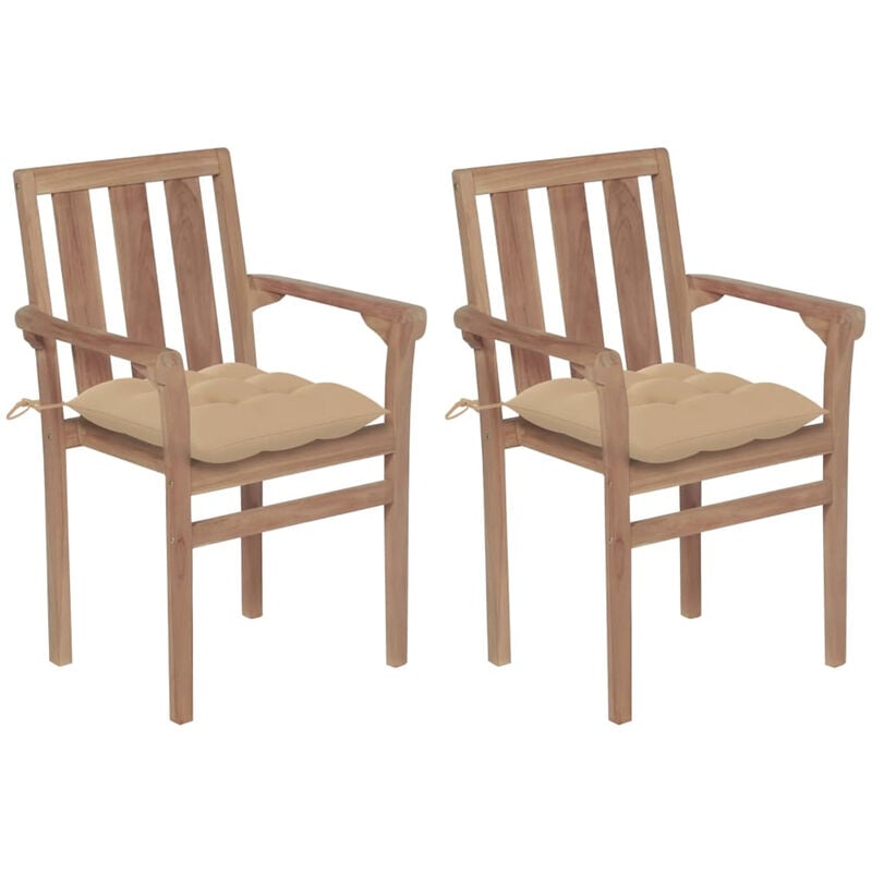 

Sillas de jardin 2 unidades madera de teca con cojines beige