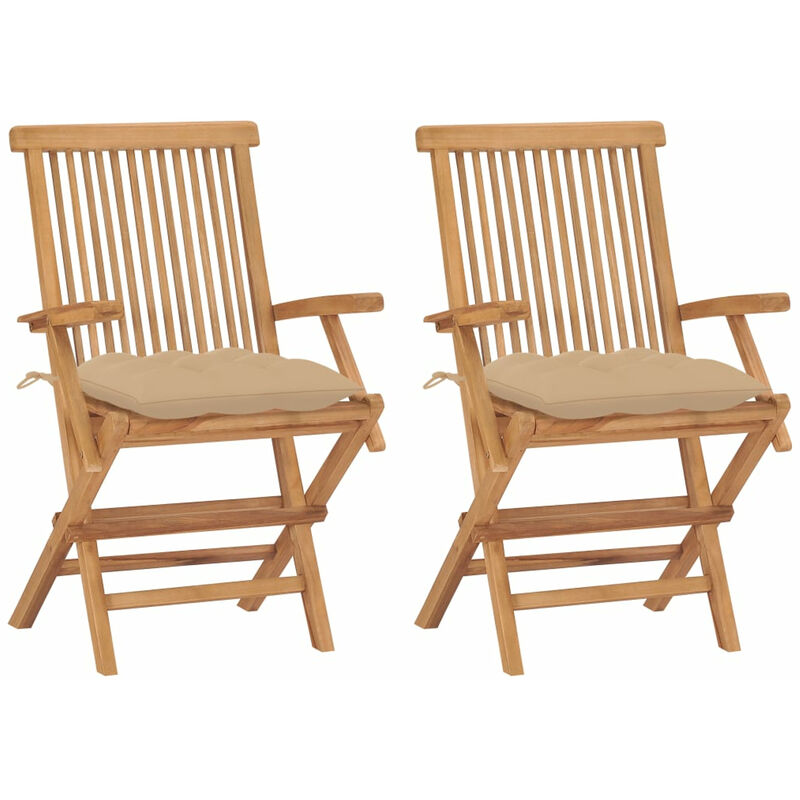 

Sillas de jardin 2 unidades madera de teca con cojines beige