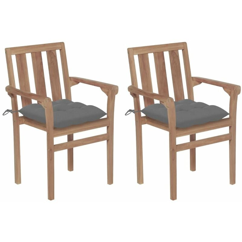 

Sillas de jardin 2 unidades madera de teca con cojines gris