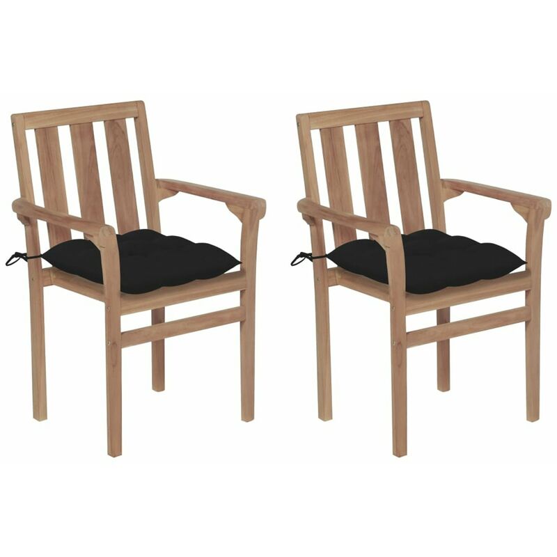 

Sillas de jardin 2 unidades madera de teca con cojines negros