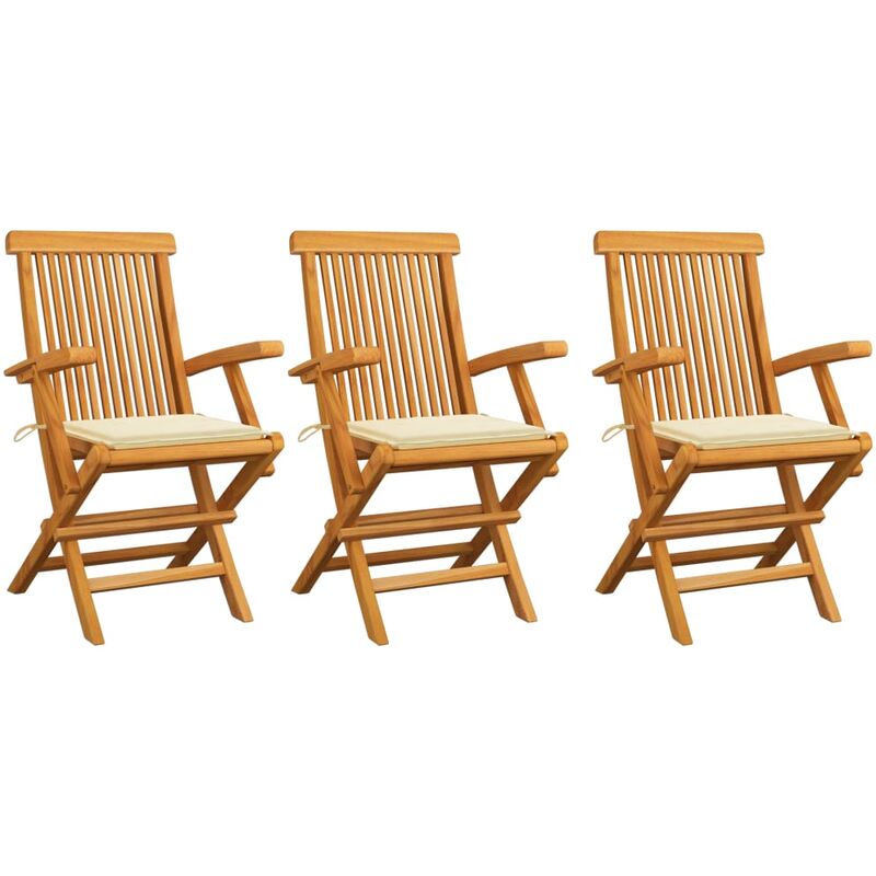 

Sillas de jardín 3 uds con cojines crema madera de teca