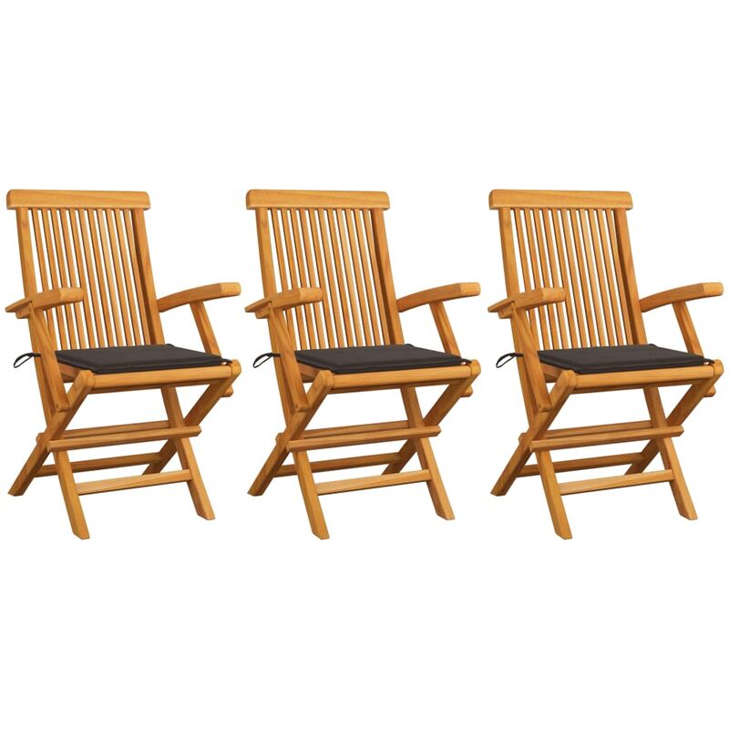 

Sillas de jardín 3 uds con cojines gris taupe madera de teca