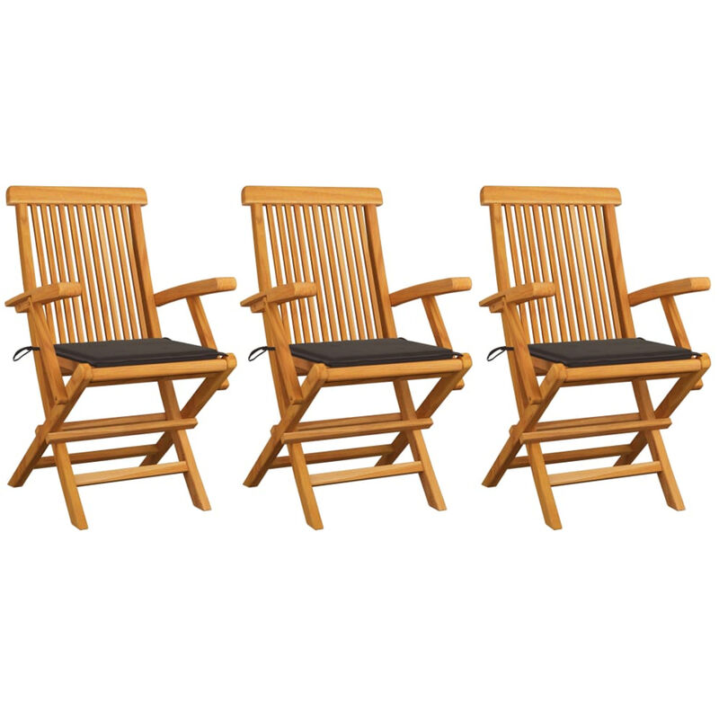 

Sillas de jardin 3 uds con cojines gris taupe madera de teca