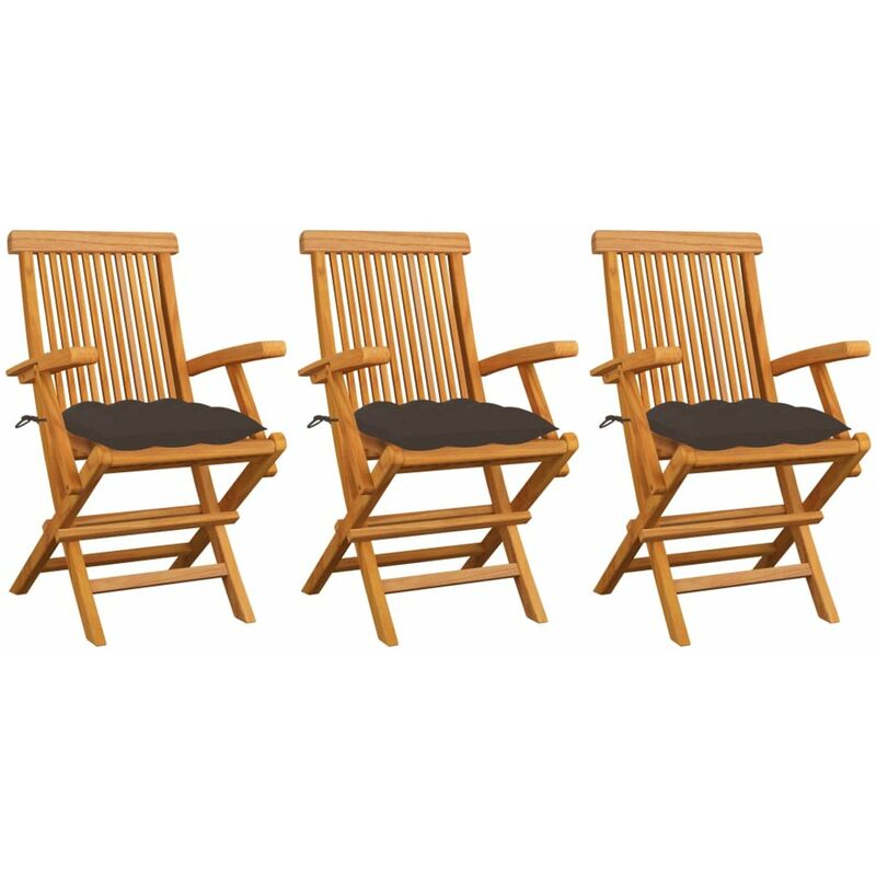 

Sillas de jardin 3 uds madera de teca con cojines gris taupe