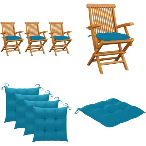 Sillas de jardín 3 uds madera teca con cojines azul claro - Sillas de jardín de madera - Sillas de jardín plegables