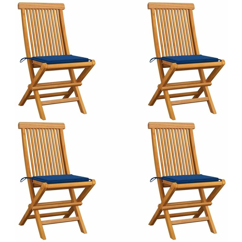 

Sillas de jardin 4 uds con cojines azul real madera de teca