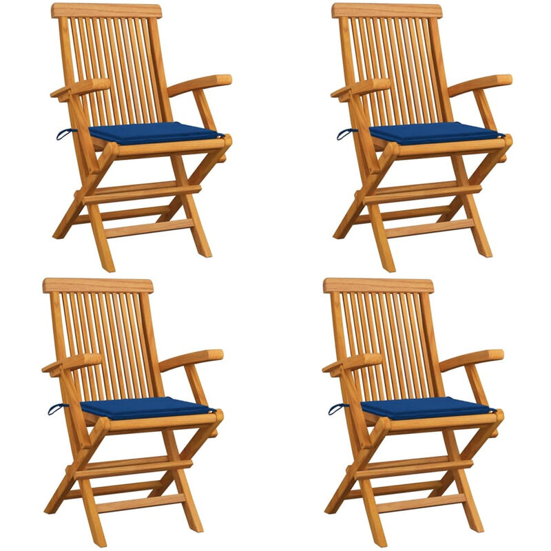 

Sillas de jardin 4 uds con cojines azul real madera de teca