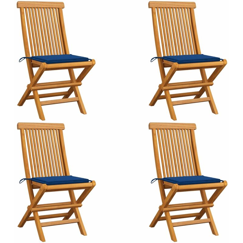 

Sillas de jardín 4 uds con cojines azul real madera de teca
