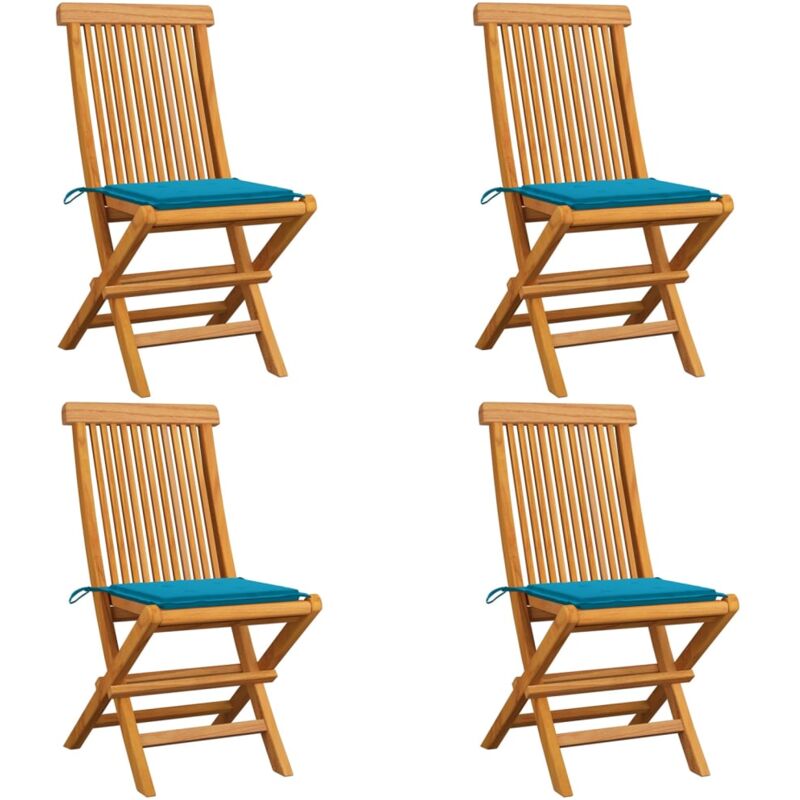 

vidaXL Sillas de jardín 4 uds con cojines azules madera de teca - Azul
