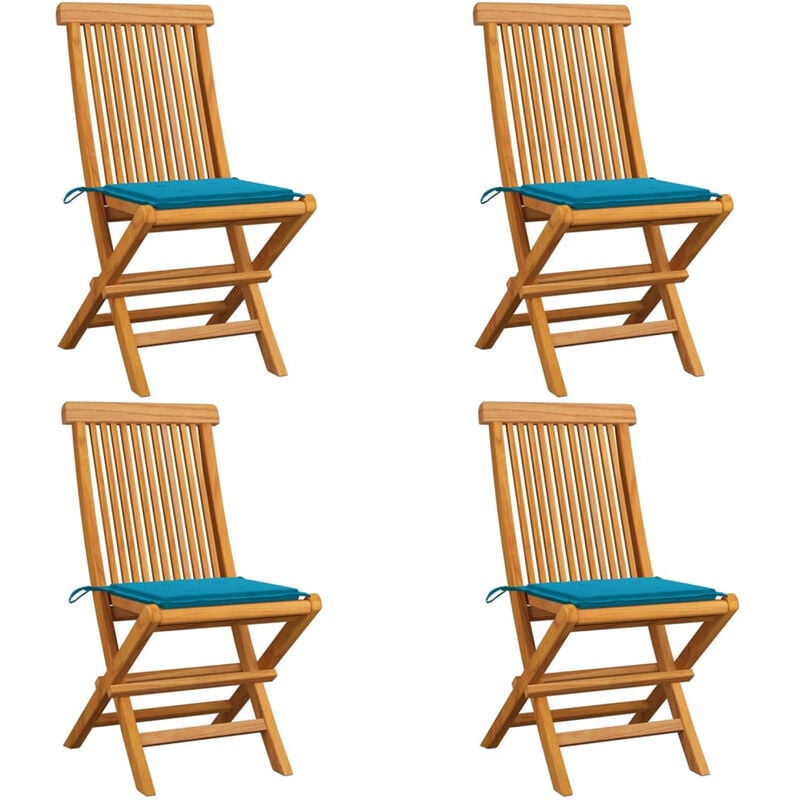 

Sillas de jardin 4 uds con cojines azules madera de teca