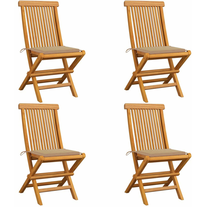 

Sillas de jardin 4 uds con cojines beige madera de teca