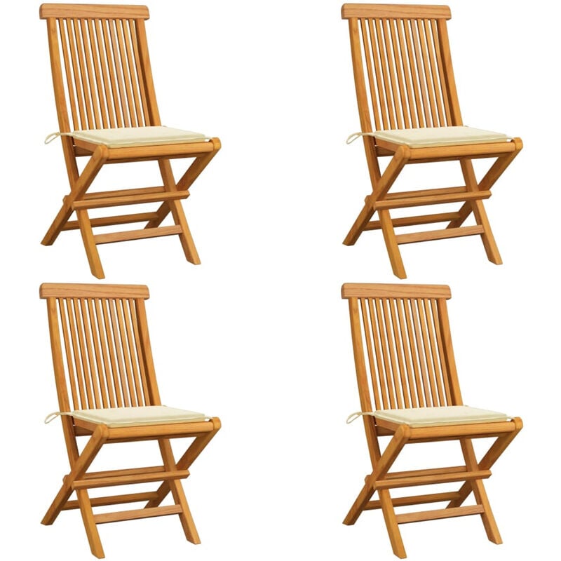 

Sillas de jardin 4 uds con cojines crema madera de teca