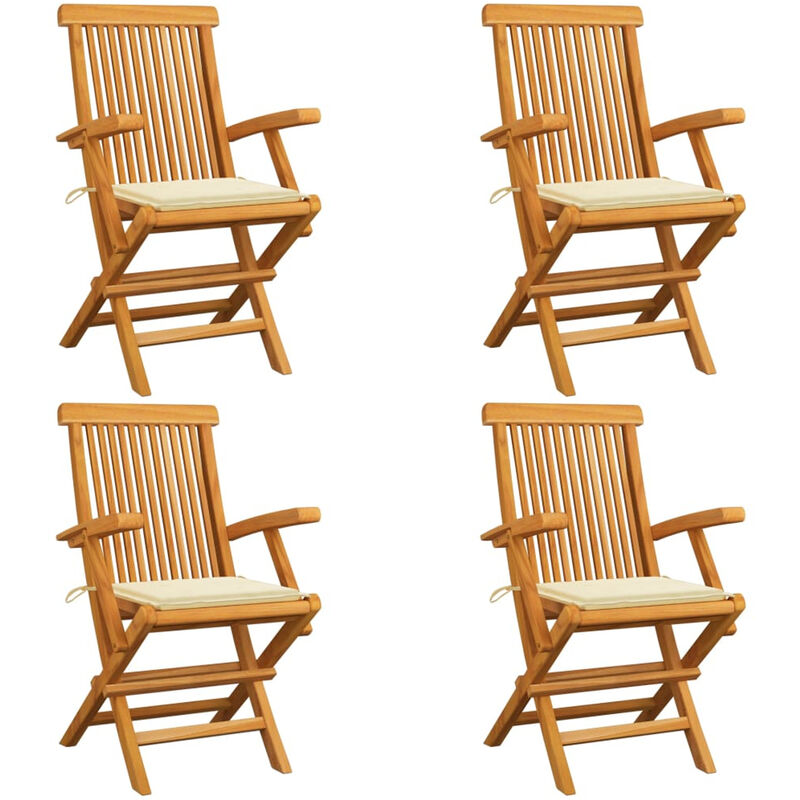 

Sillas de jardin 4 uds con cojines crema madera de teca