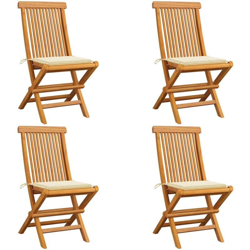 

vidaXL Sillas de jardín 4 uds con cojines crema madera de teca - Crema
