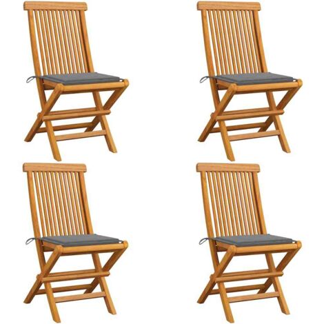 Sillas de jardín 4 uds con cojines grises madera de teca