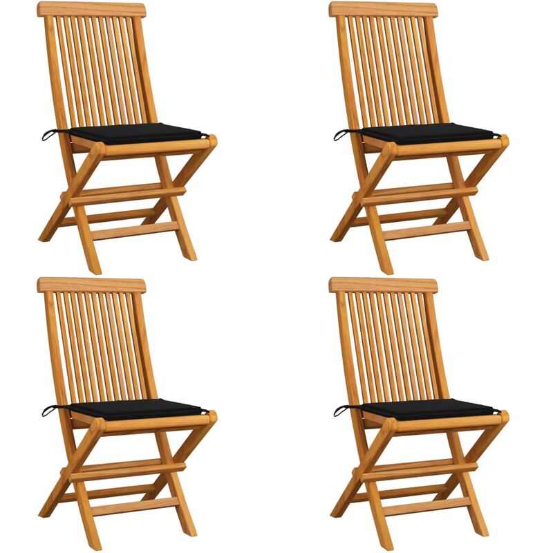 

Sillas de jardín 4 uds con cojines negros madera de teca