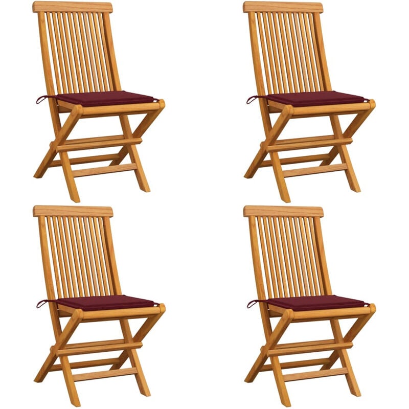 

Sillas de jardin 4 uds con cojines rojo tinto madera de teca