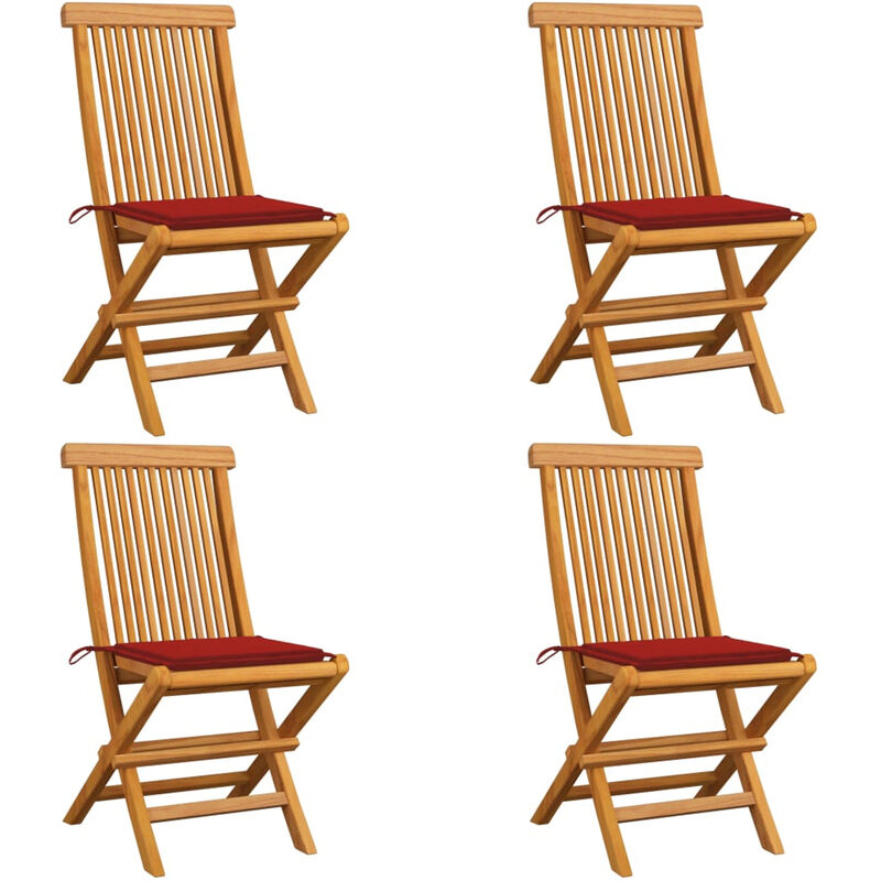 

Sillas de jardin 4 uds con cojines rojos madera de teca