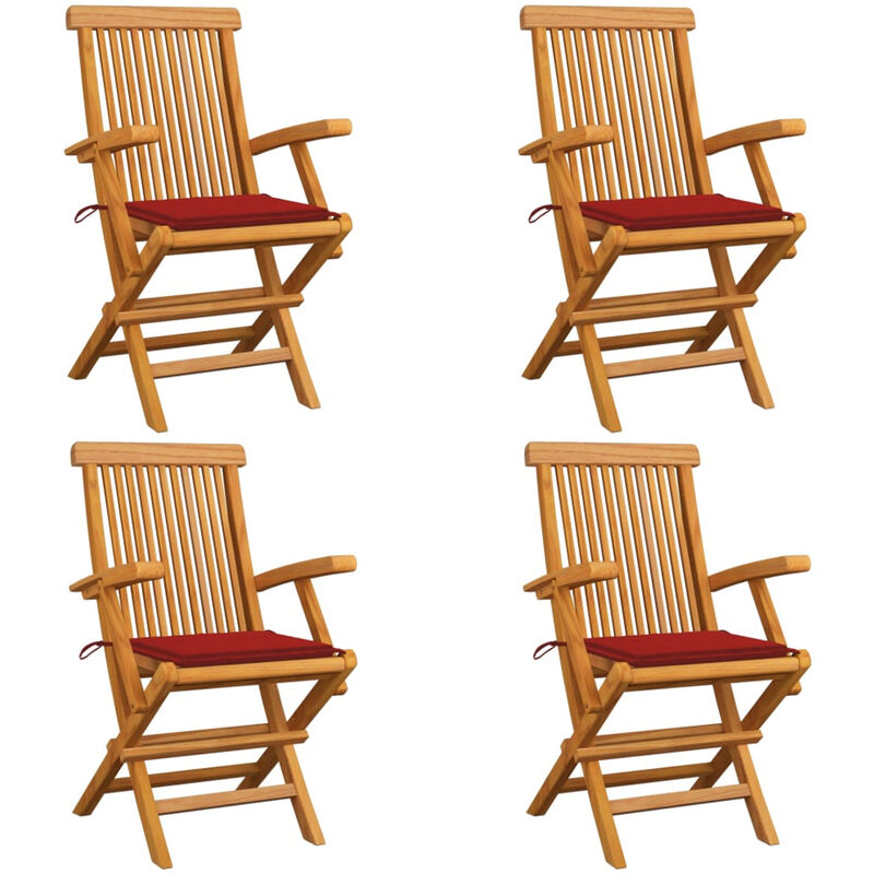 

Sillas de jardin 4 uds con cojines rojos madera de teca