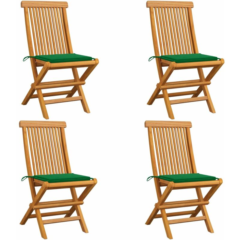 

Sillas de jardín 4 uds con cojines verdes madera de teca
