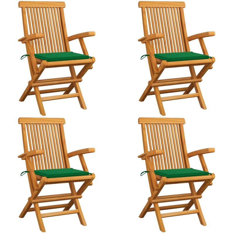 

Sillas de jardin 4 uds con cojines verdes madera de teca