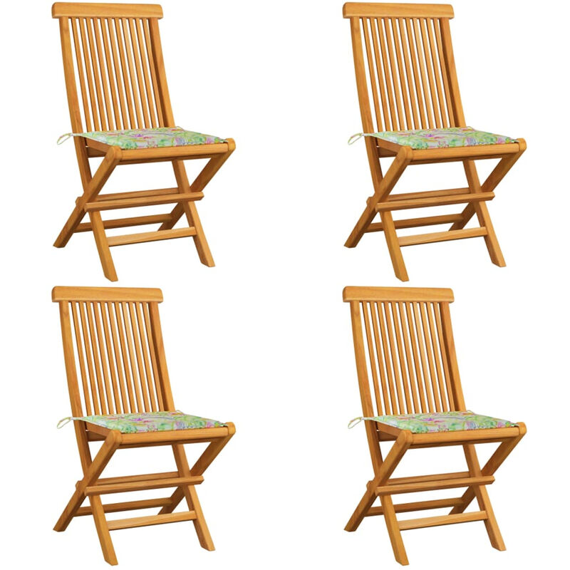 

Sillas de jardin 4 uds madera de teca cojines estampado hojas