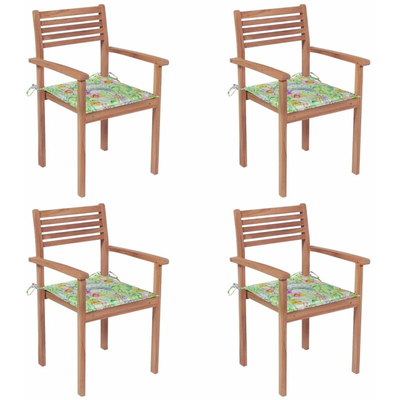 

Happyshopping - Sillas de jardin 4 uds madera de teca cojines estampado hojas