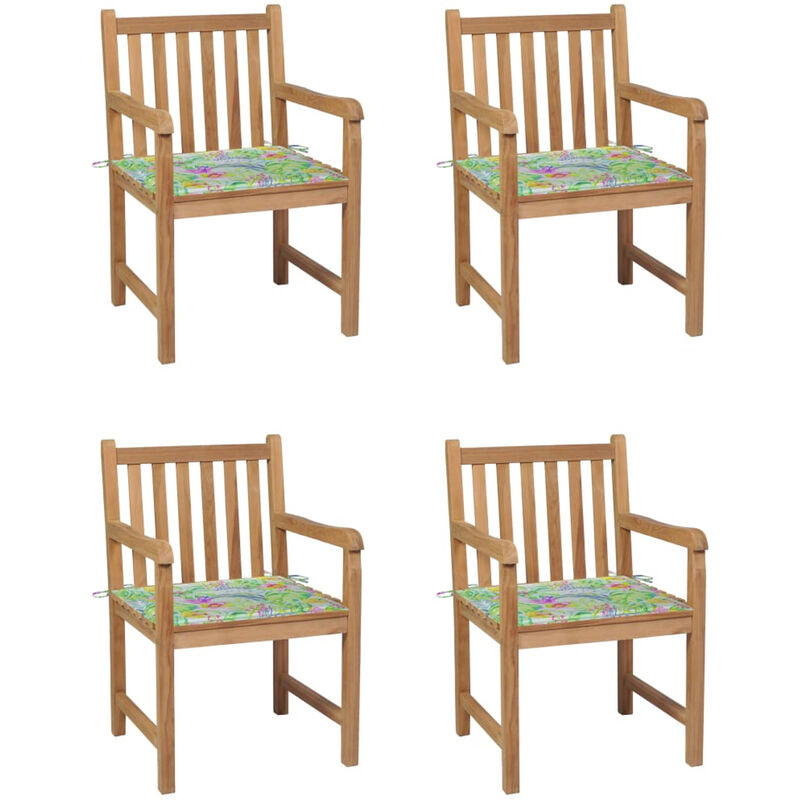 

Sillas de jardin 4 uds madera de teca cojines estampado hojas