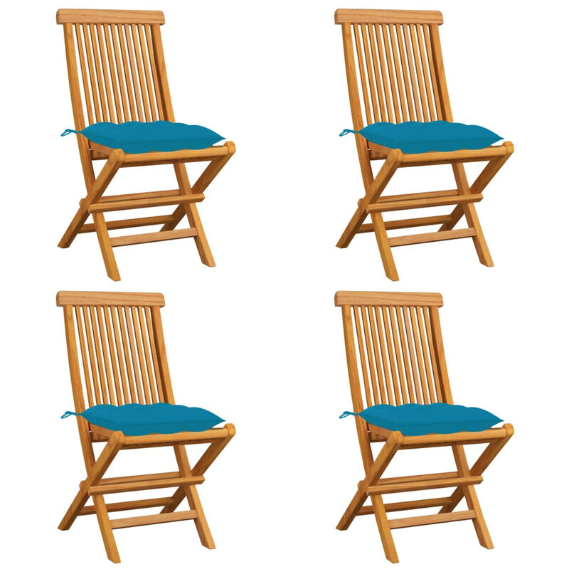 

Sillas de jardin 4 uds madera de teca con cojines azul claro