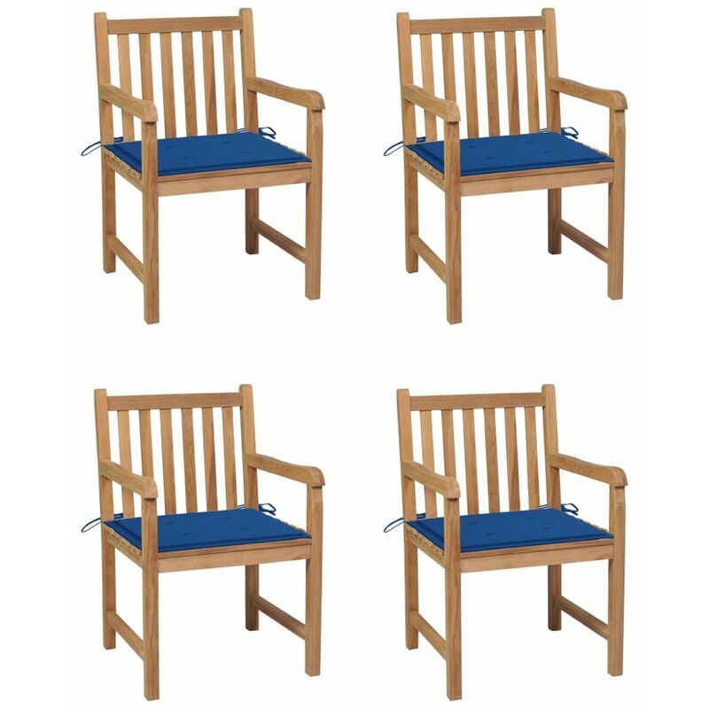 

Sillas de jardin 4 uds madera de teca con cojines azul royal