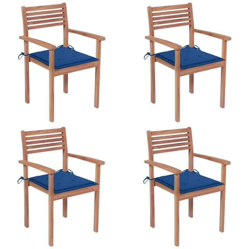

Sillas de jardín 4 uds madera de teca con cojines azul royal