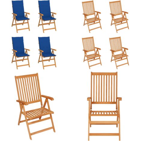Sillas de jardín 4 uds madera de teca con cojines azul royal - Sillas de exterior - Sillas de jardín de madera