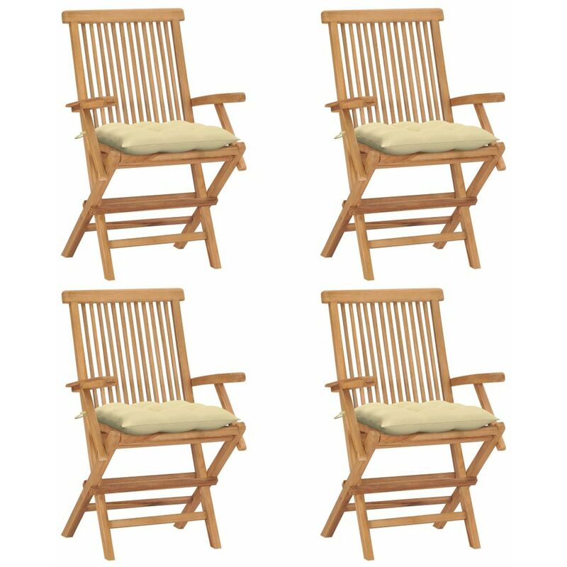 

Sillas de jardin 4 uds madera de teca con cojines blanco crema