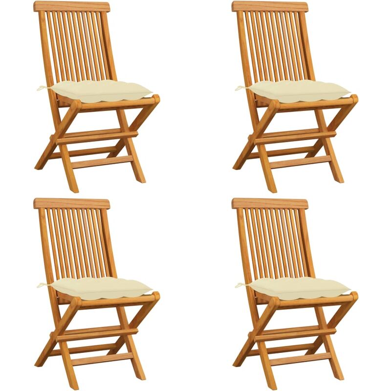 

Sillas de jardín 4 uds madera de teca con cojines blanco crema