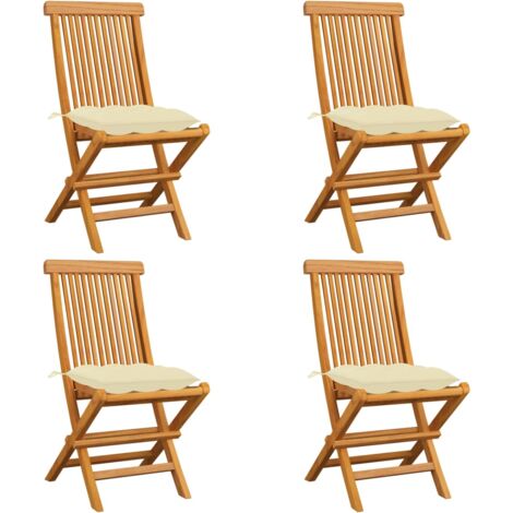 Sillas de jardín 4 uds madera de teca con cojines blanco crema vidaXL