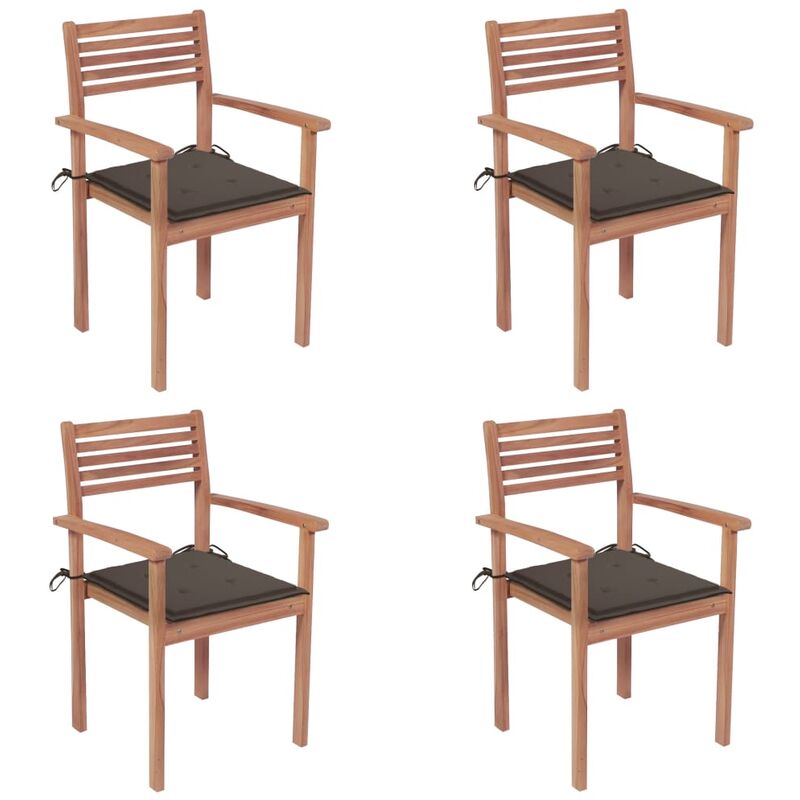 

Sillas de jardín 4 uds madera de teca con cojines gris taupe