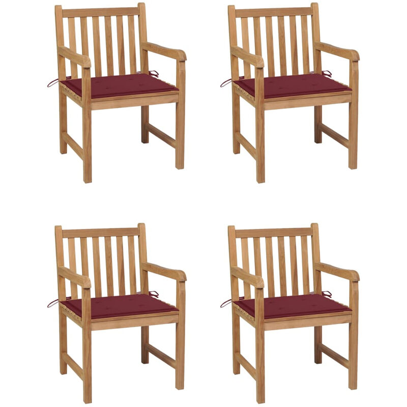 

Sillas de jardin 4 uds madera de teca con cojines rojo tinto