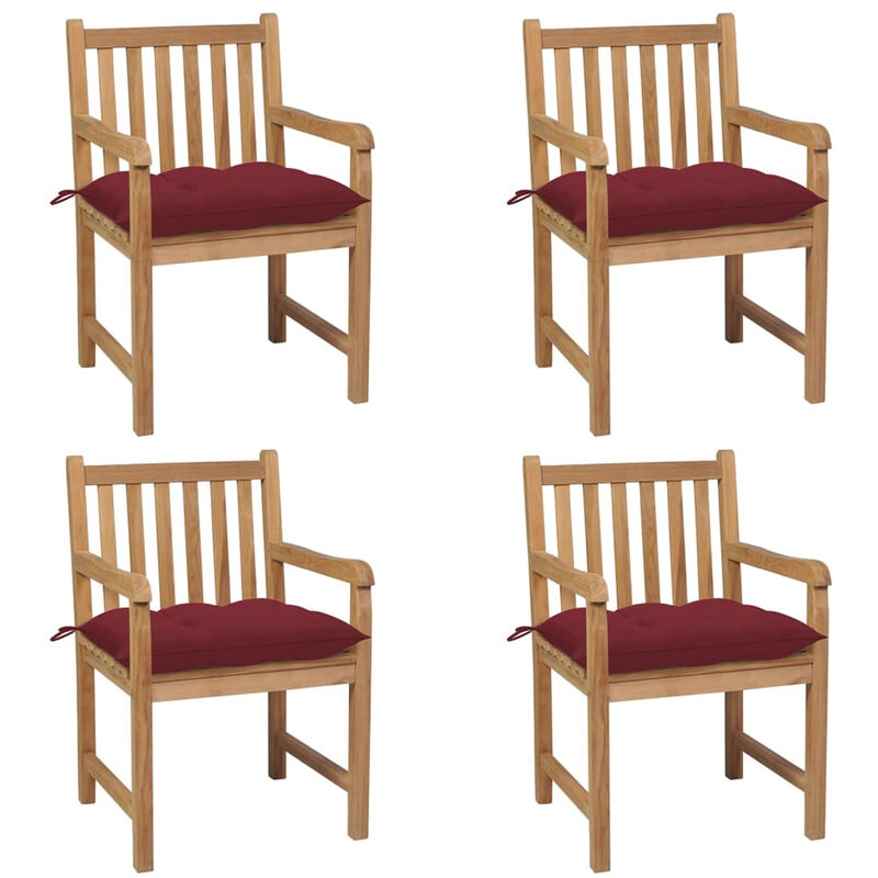 

Sillas de jardin 4 uds madera de teca con cojines rojo tinto