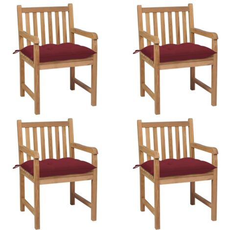 Sillas de jardín 4 uds madera de teca con cojines rojo tinto vidaXL