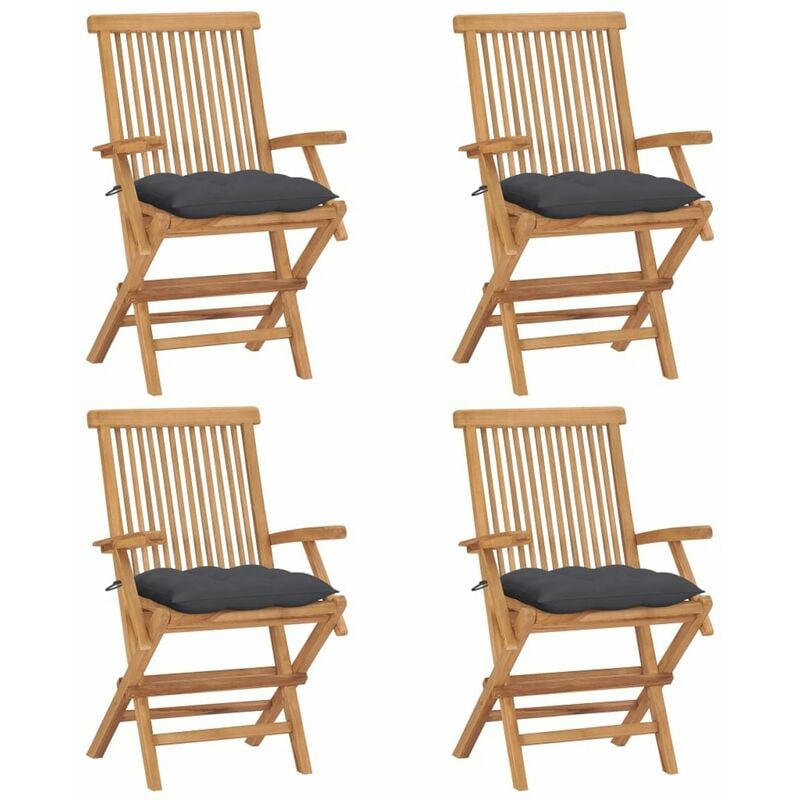 

Sillas de jardin 4 uds madera de teca y cojines gris antracita