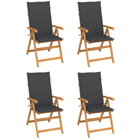 Sillas de jardín 4 uds madera de teca y cojines gris antracita